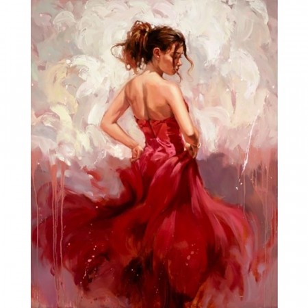 Rød kjole, diamond painting sett